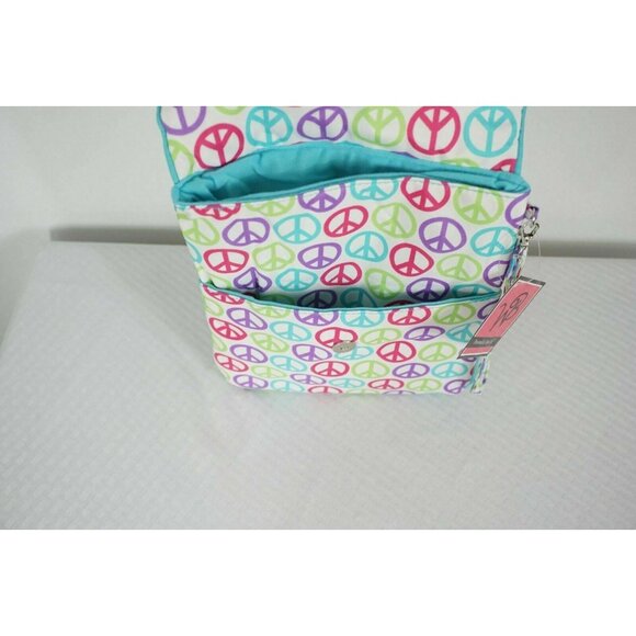 Tablet Bag Canvas Tech bag 3 pockets Peace Sign Pattern Multi Color NWT - Picture 3 of 6